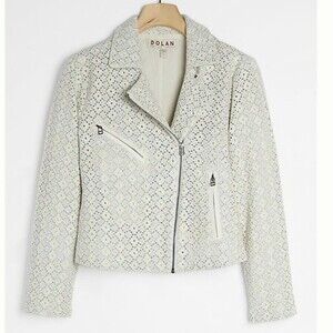 Dolan Left Coast Rossi Eyelet 100% Cotton Moto Jacket Blue White Size 2X